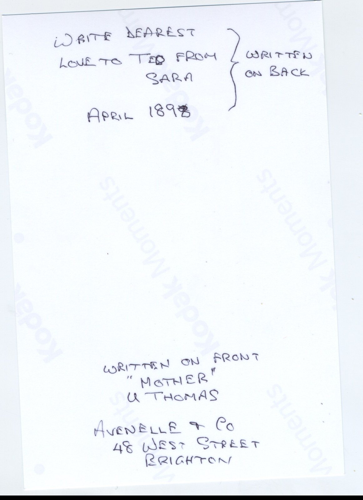 "Sara" to "Ted": carte de visite, Brighton (3 of 3)